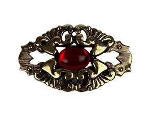 Vintage Ginnie Johansen Gold Tone Openwork Metal W/ Red Cabochon Brooch Pin